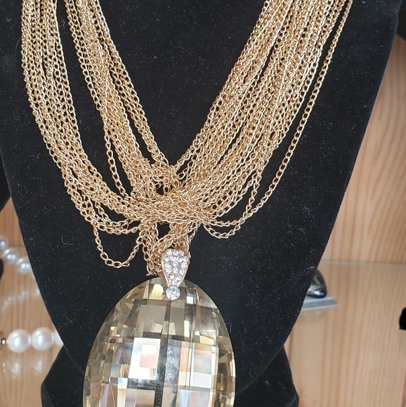 Gold fashion necklace, with pendant - Picture 1 of 2